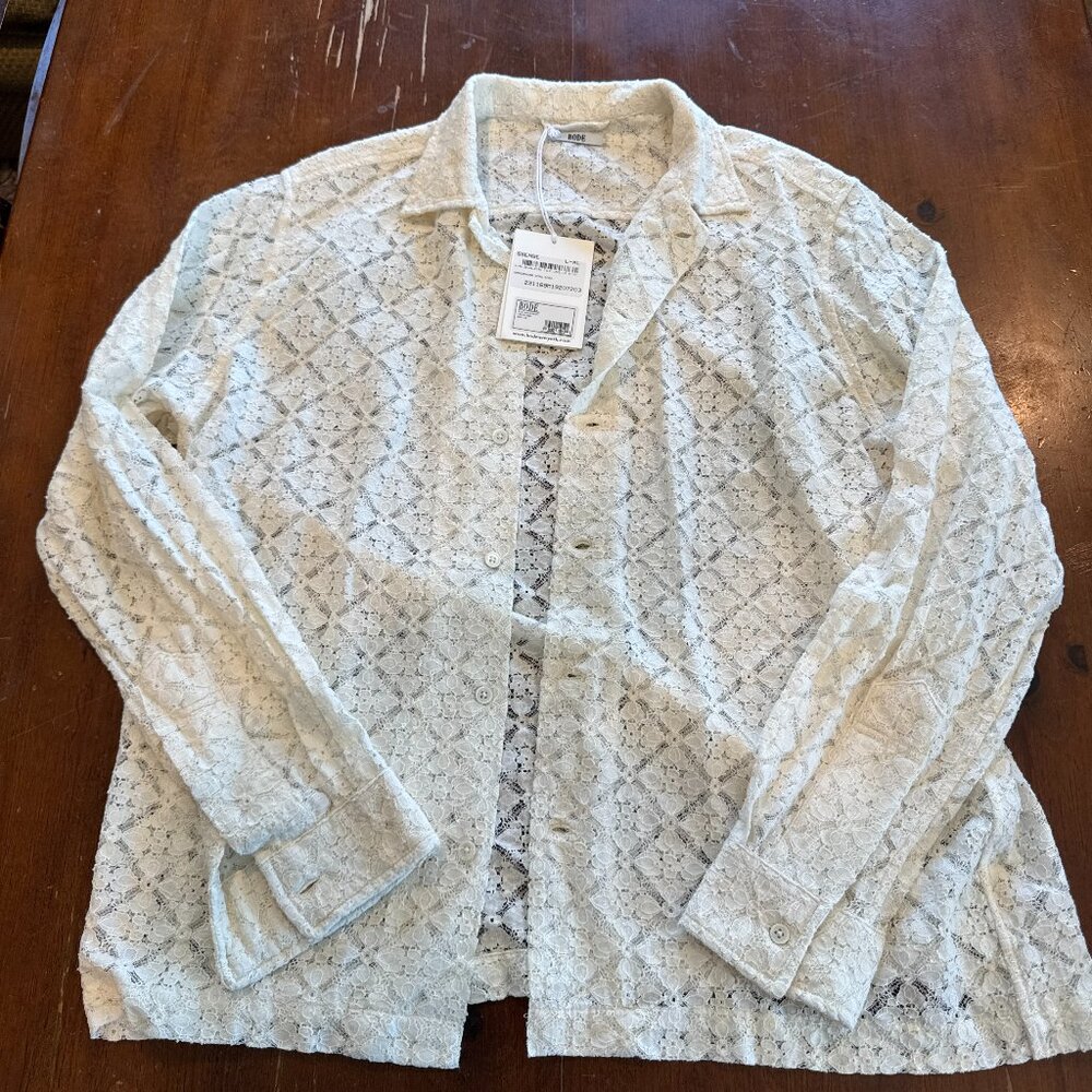 Bode Tile Lace LS Shirt Ecru Lace Button Up Size L-XL New With Tags